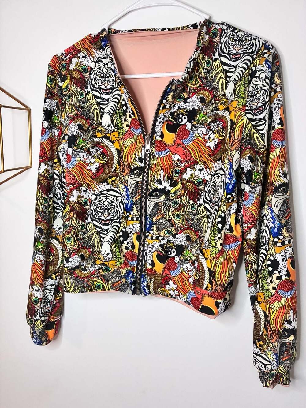 Jemini Reversible Tiger and Dragon Print Bomber Jacket
